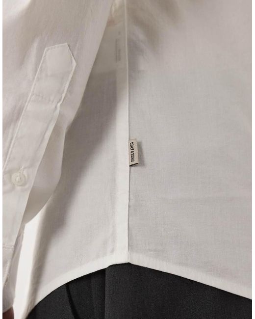 Only & Sons White Slim Fit Stretch Poplin Shirt for men