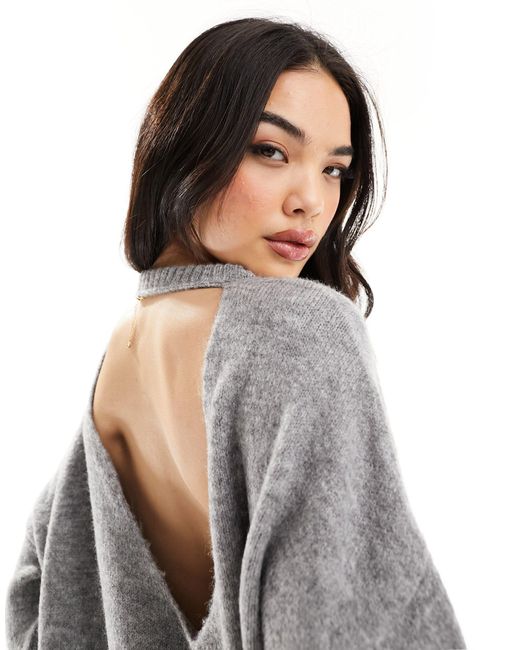 ASOS Gray Slash Neck Jumper With Cut Out Back