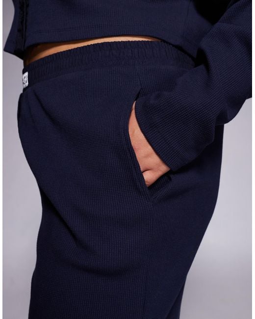 ASOS Blue Weekend Collective Curve Waffle Wide Leg Sweatpants With Nylon Detail