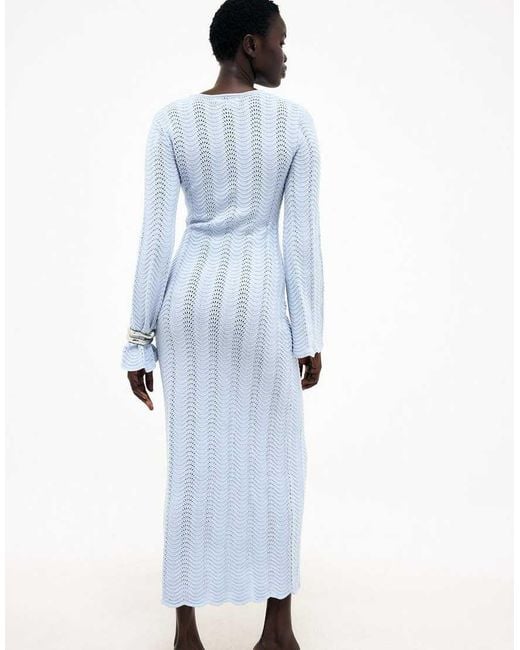 NA-KD Blue Knitted Crochet Maxi Dress