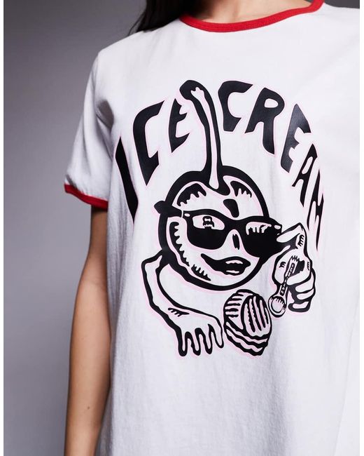 ICECREAM Gray Cherry Print Ringer T-Shirt