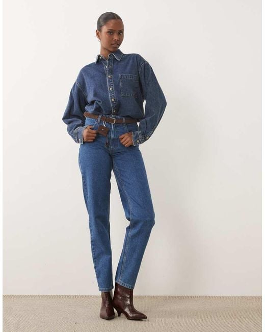 GOOD AMERICAN Blue Oversized Button Through Denim Shirt