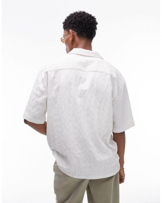 Topman White Short Sleeve Square Textured Shirt for men