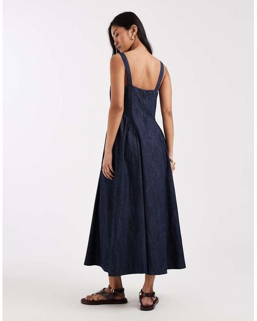 New Look Blue Square Neck Denim Midi Dress