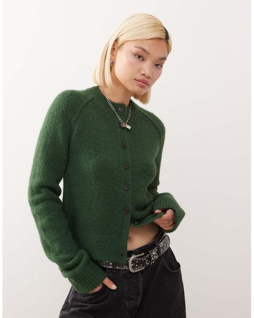 Weekday Green Wool Blend Fitted Cardigan