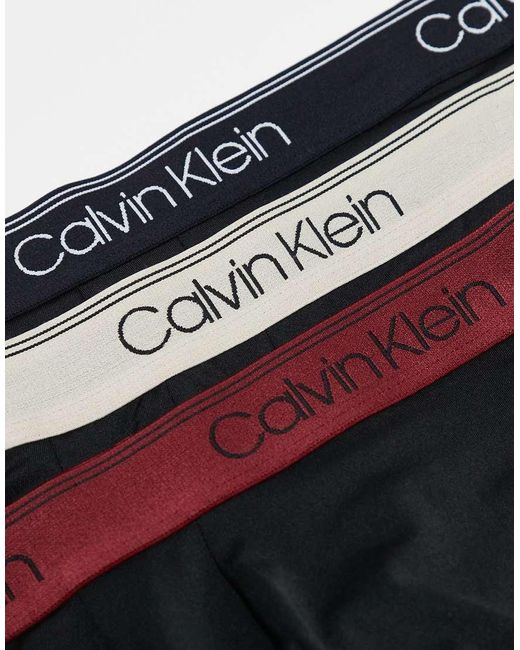 Calvin Klein Black Microfibre Stretch 3 Pack Boxer Brief With Coloured Waistband for men