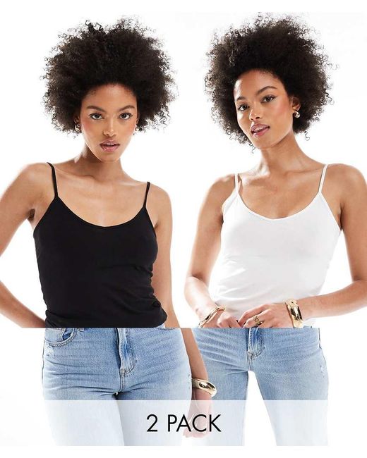 Pack De 2 Tops De Color Blanco Y Negro De Tirantes De Punto De Vero Moda de color Blue