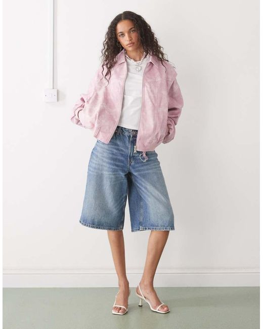 Lioness Blue Exclusive Vista Leather Look Contrast Stitch Bomber Jacket