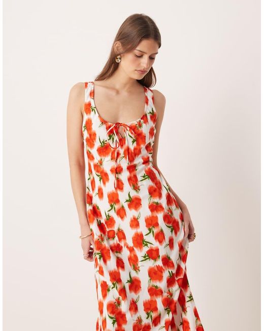 ASOS White Scoop Neck Tie Front Midi Dress
