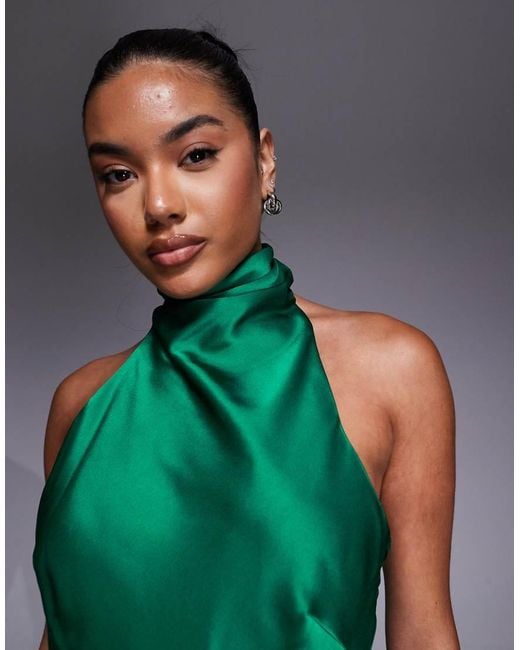 Jarlo Green Halter Neck Satin Midi Dress
