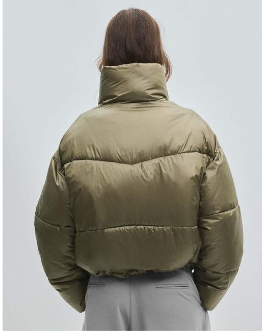Stradivarius Green Shiny Cropped Down Jacket