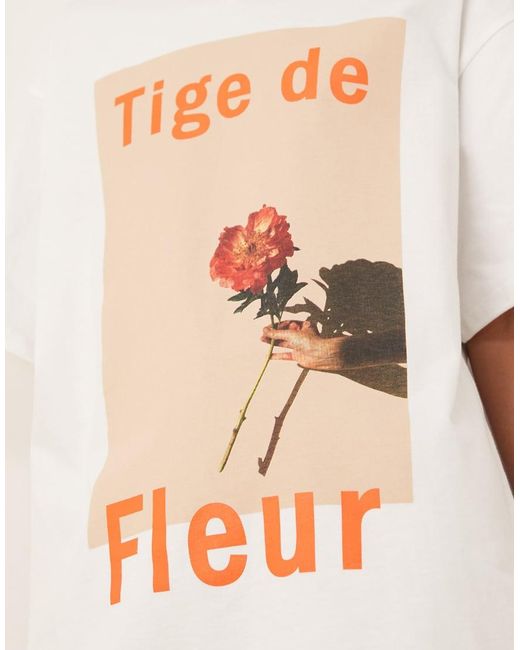 ASOS Oversized T-Shirt Met 'Tige De Fleur'-Print in het Natural