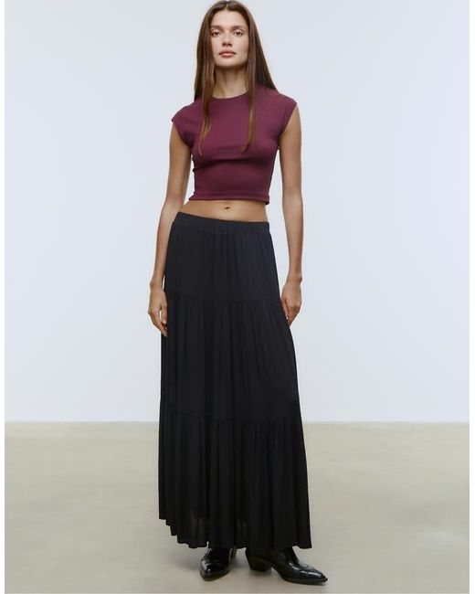 Stradivarius White Boho Midi Skirt