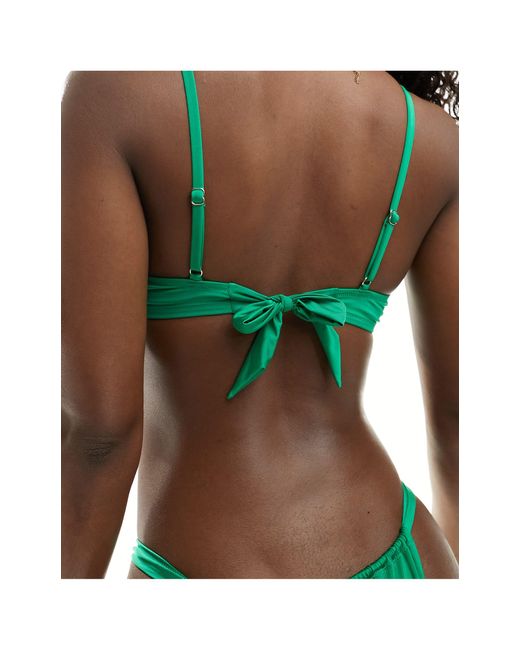 Lindex Green Brianna Ruched Detail Shiny Low Brazilian Bikini Bottoms