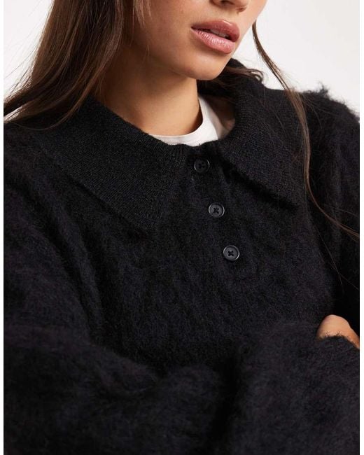 ASOS Black Brushed Rugby Polo Jumper