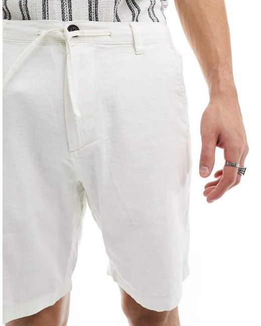 SELECTED White Linen Blend Shorts for men