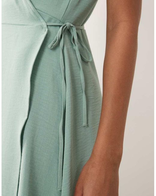 Vila Green Short Sleeve Wrap Front Midi Dress