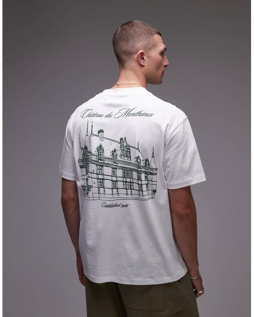 Topman Gray Oversized Fit T-shirt With Front And Back Chateau Print for men