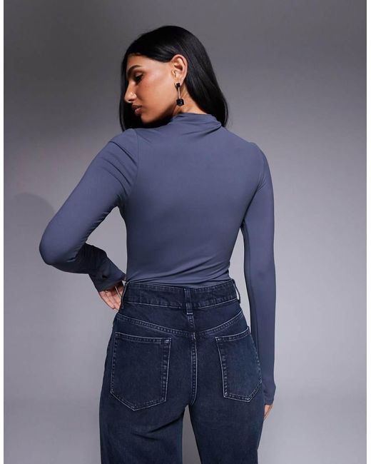 ASOS Blue Modest Ruched Detail Bodysuit Charcoal