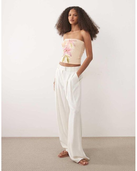 Miss Selfridge Brown Bandeau Tube Top With Flower Print