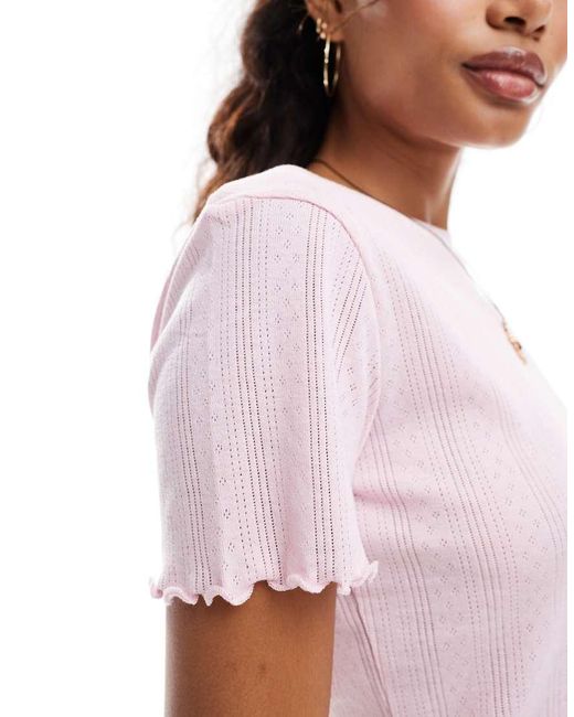 Pieces White Pointelle T-shirt With Baby Lock Detail