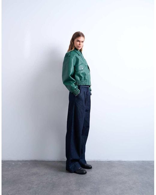 TOPSHOP Blue Bubble Pu 80s Bomber Jacket