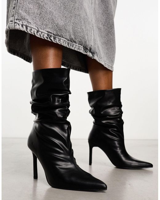 Public Desire Black Lilu Ruched Heeled Ankle Boots