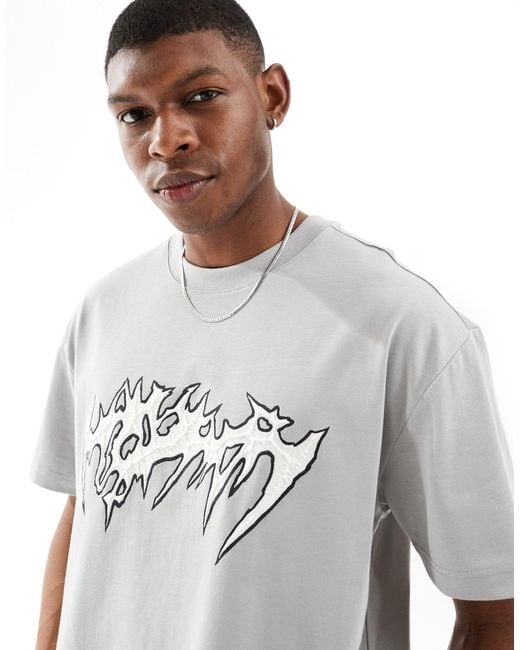 Weekday Gray Oversized T-shirt With Spikey Graphic Print for men