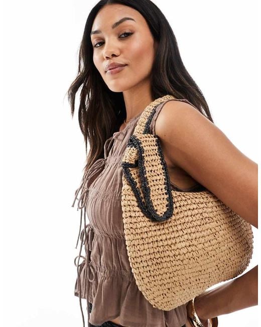 New Look Brown Raffia Knot Shoulder Bag