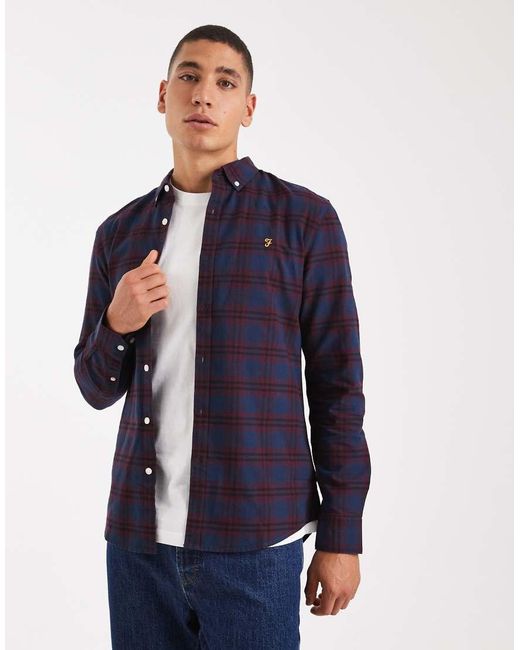 Farah Blue Brewer Checked Longsleeve Shirt for men