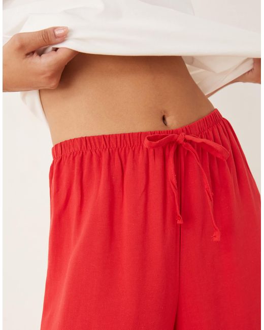 ASOS Red Linen Blend Pull On Trouser