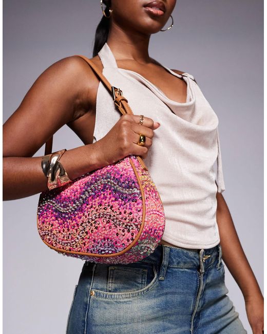 River Island Red Sequin Saddle Bag