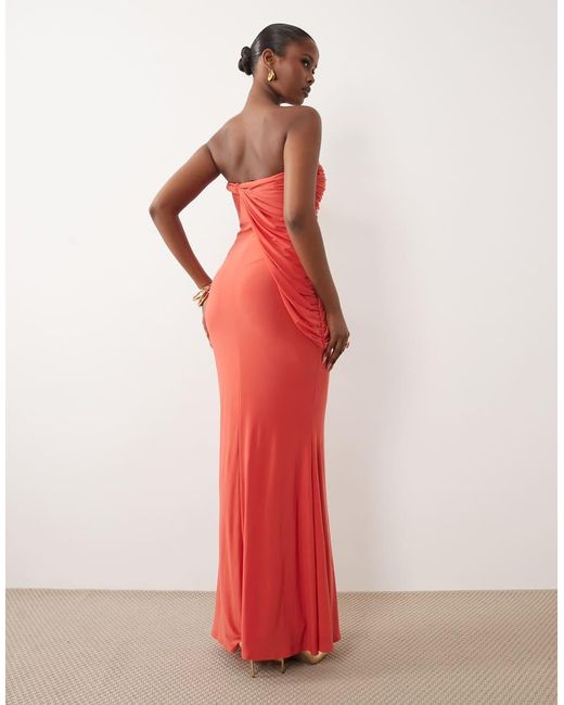 ASOS Red Bandeau Slinky Maxi Dress With Draped Twist Neckline