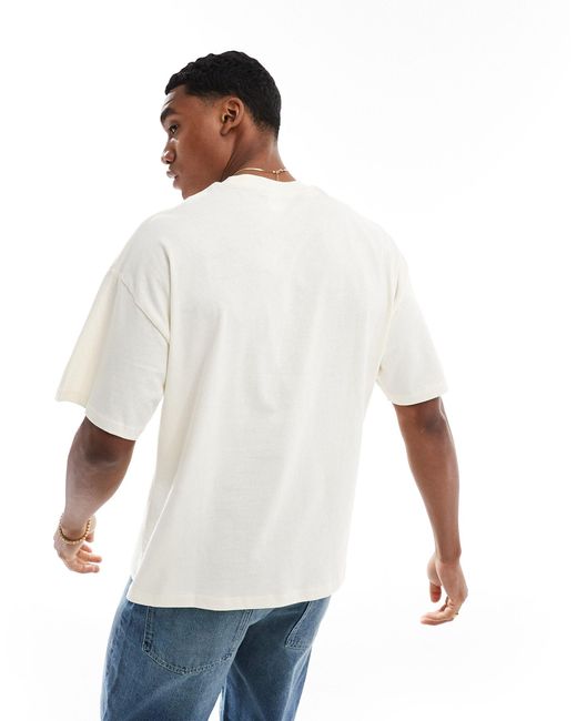 Camiseta color crema extragrande con estampado SELECTED de hombre de color Natural