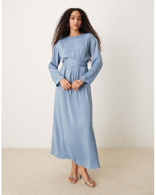 ASOS Blue Tie Back Satin Maxi Dress
