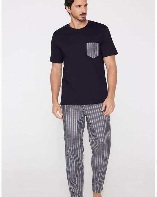 Tezenis Blue Long Pyjamas With Pocket for men