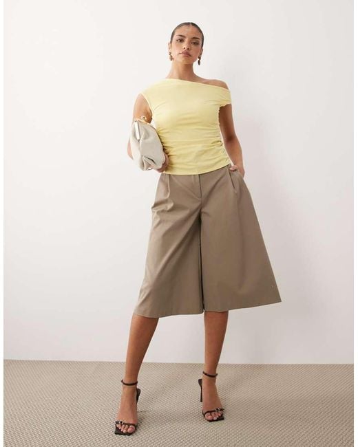 ASOS Natural Off Shoulder Ruched Detail Top