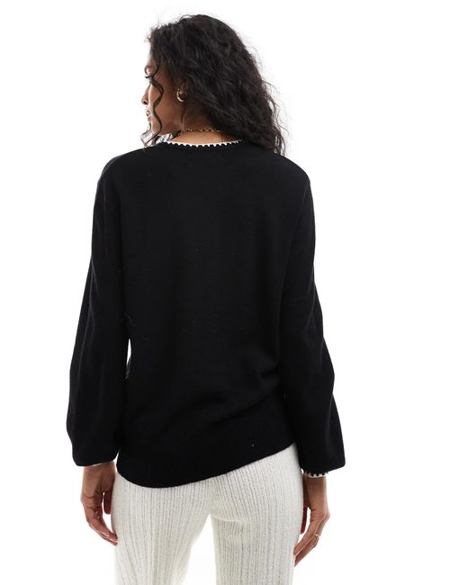 Threadbare Black Knitted Jumper With White Contrast Trim