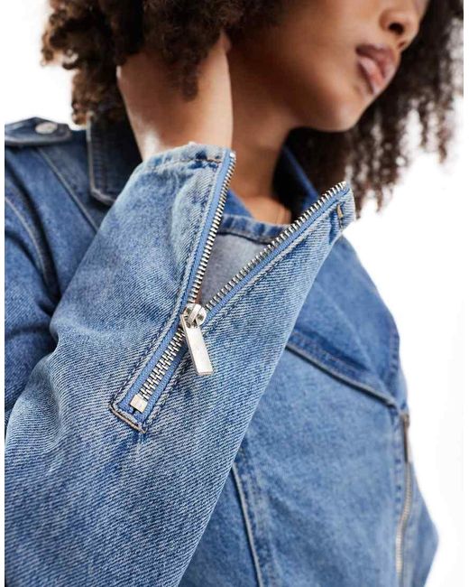 Pimkie Blue Zip Detail Denim Biker Jacket