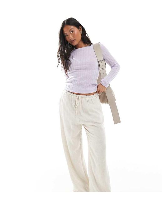 Pantalones De Pernera Ancha Con Cordón Ajustable En La Cintura De Mezcla De Lino De -Azul Miss Selfridge de color White