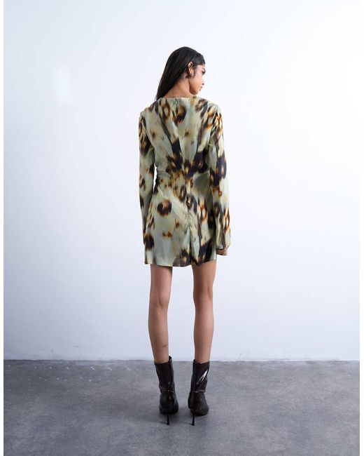 TOPSHOP White Waisted Long Sleeve Mini Dress