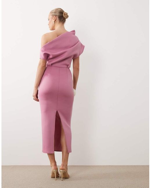 ASOS Pink Dramatic Neckline Midi Dress
