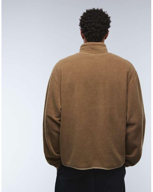 ASOS Natural Relaxed Funnel Neck Zip Through Fleece Sweatshirt With Chest Pocket for men