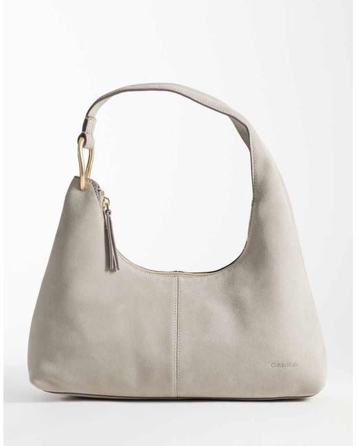 Calvin Klein Gray Suede Slouchy Shoulder Bag