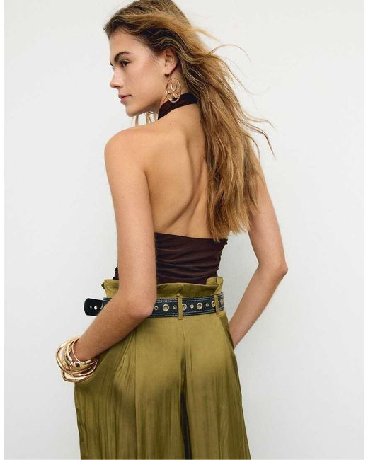 Stradivarius Brown Ruched Halter Top
