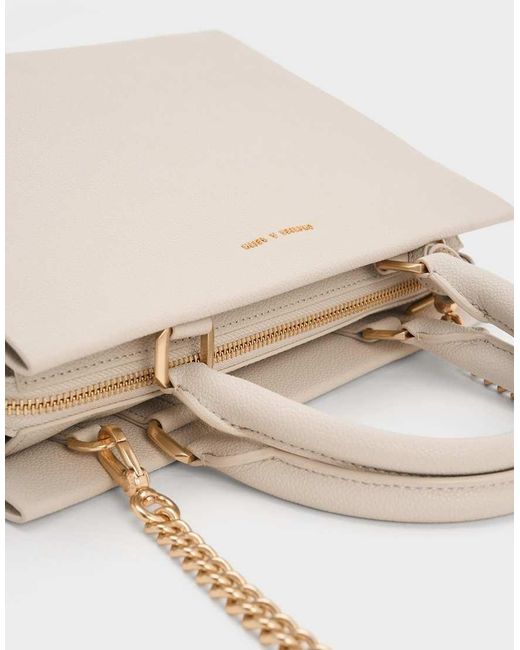 Charles & Keith Natural Mirabelle Structured Top Handle Bag