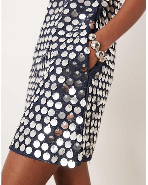 Ghospell White Denim Sequin Mini Shift Dress