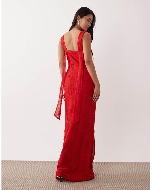 Pretty Lavish Red Floral Appliqué Square Neck Maxi Dress