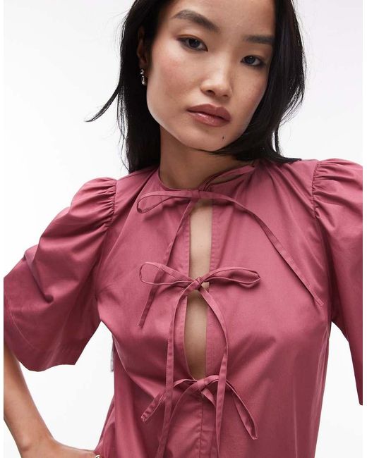 & Other Stories Red Mini Dress With Drop Waist And Tie Front