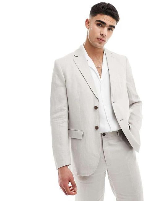 SELECTED White Linen Mix Suit Jacket for men